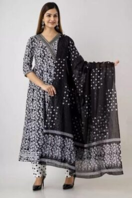 Trending Anarkali kurti set with cotton duppta